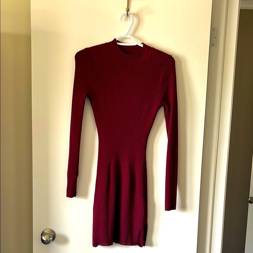 Hollister Red Sheath Dress Long Sleeve Mock Neck